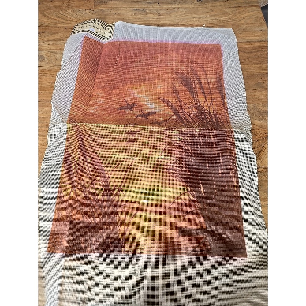 Contessa Vintage Needlepoint Canvas Rushes at Sunset 300 Geese MCM 19x27